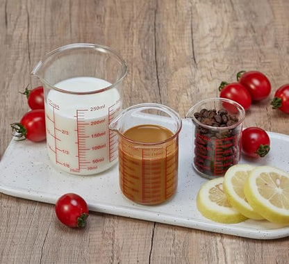 Ackers High Borosilicate Glass Measuring Cup Set with Pour Spout,60ml(2OZ),120ml(4OZ), 250ml(8OZ) Glass Measuring Beaker for Kitchen or Restaurant, Easy to Read (Pack of 2) - size: 60ml/120ml/250ml Measuring Cup Set (Pack of 2)