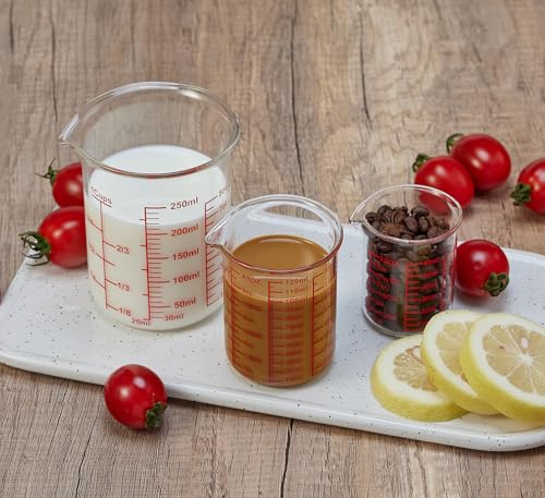 Ackers High Borosilicate Glass Measuring Cup Set with Pour Spout,60ml(2OZ),120ml(4OZ), 250ml(8OZ) Glass Measuring Beaker for Kitchen or Restaurant, Easy to Read (Pack of 2) - size: 60ml/120ml/250ml Measuring Cup Set (Pack of 2)
