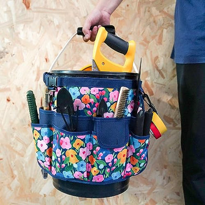 MELOTOUGH Bucket Caddy Organizer Bucket Tool Organizer for Garden Tools Fit 3.5 to 5 Gallon Bucket (Blue Flower) - color: Blue Flower