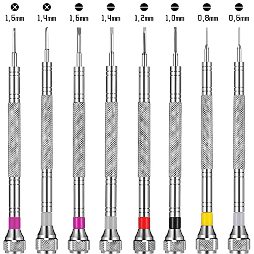 Chumia 8 Pieces Precision Jewelers Screwdriver Set, Micro Watch Repair Screwdriver Set 0.6-1.6 mm for Watch, Eyeglasses, Jewelry Work, Electronics Repair(Flathead, Phillips) (Pack of 2) - size: 0.6-1.6 mm (Pack of 2), style: Flathead, Phillips