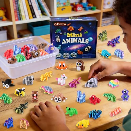 Celltestria 120Pcs 3D Printed Animals Figurines Articulated Fidget Toys - style: 120Pcs Mini Animals