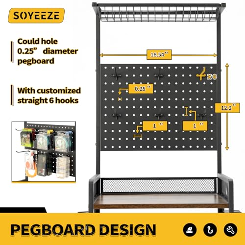 SOYEEZE Fishing Rod Holders for Garage,Fishing Gear Holder for Fishing Rod Tackle Box Storage，Fishing Pole Holders for 12 Rods with Hooks and Pegboard,Fishing Stand with Reel Rack, Standard Size - size: Standard