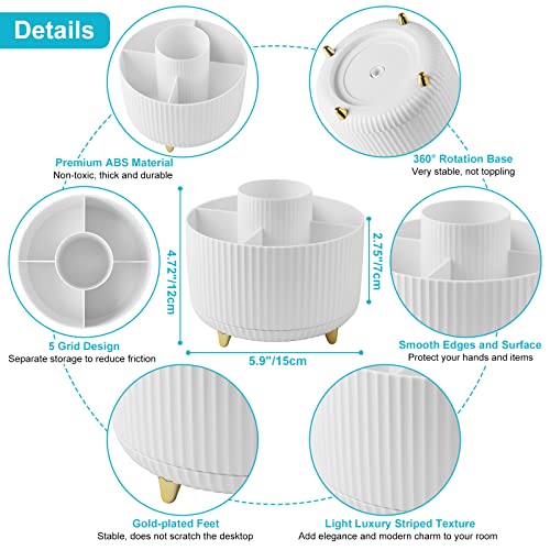 Desk Pencil Pen Holder - 5 Slot 360 Degree Rotating Desk Pen Organizer for Desktop Storage Stationery Supplies Cup Pot - White - color: White