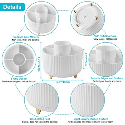 Desk Pencil Pen Holder - 5 Slot 360 Degree Rotating Desk Pen Organizer for Desktop Storage Stationery Supplies Cup Pot - White - color: White