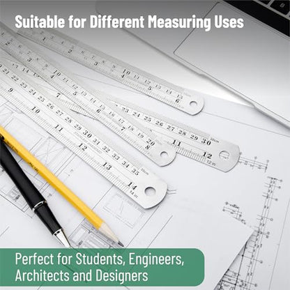 Mr. Pen- Metal Straight Edge Ruler, 6 pcs, 6", 8", 10", 12", 14", 16" - color: Silver, size: 6, 8, 10, 12, 14, 16 inch
