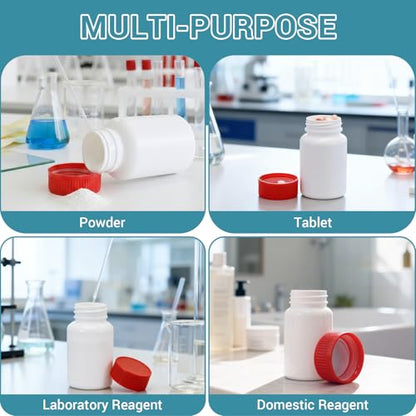 3.4oz Plastic Pill Bottles with Child Resistant Caps, Empty White HDPE Solid Containers with Labels, Reusable Supplement Bottles for Powder, Pills, Vitamins (8 Pack) - color: White+red, size: 3.4oz/100ml