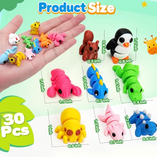 30Pcs 3D Printed Animals Set for Kids, Mini Little Animals Figures for Party Favors Gifts Pocket Fidget Toys Bulk, Goodie Bag Stuffers Classroom Birthdays Rewards for Toddlers Desk Office Pet Decor - color: Colorful 30pc