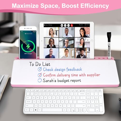 Desktop Glass Whiteboard with Storage, Desk Dry Erase White Board Pink - color: Organizer-pink