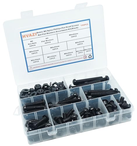 Metric M8 Nylon Black Phillips Pan Head Screw Nut & Flat Washer Kit - color: M8-Black