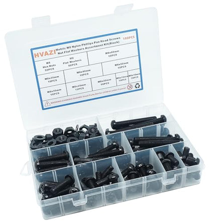 Metric M8 Nylon Black Phillips Pan Head Screw Nut & Flat Washer Kit - color: M8-Black