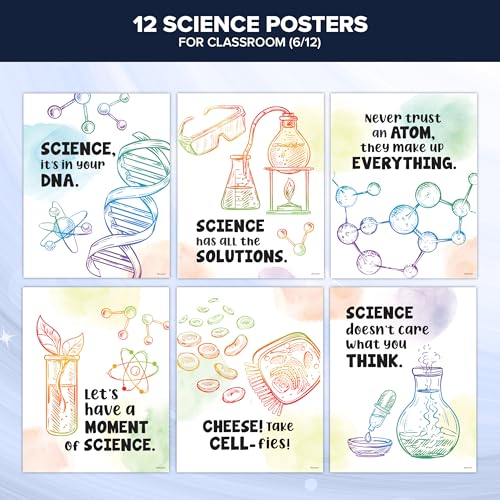 Decorably 12 Pun Chemistry Apparatus Science Posters for Classroom, 11x14in - size: 11 x 14 in