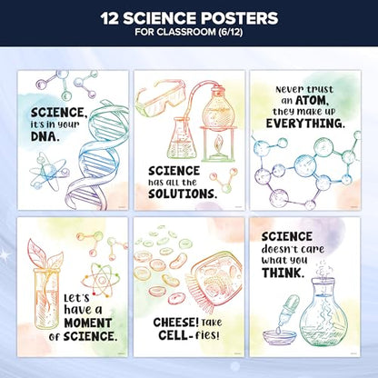 Decorably 12 Pun Chemistry Apparatus Science Posters for Classroom, 11x14in - size: 11 x 14 in