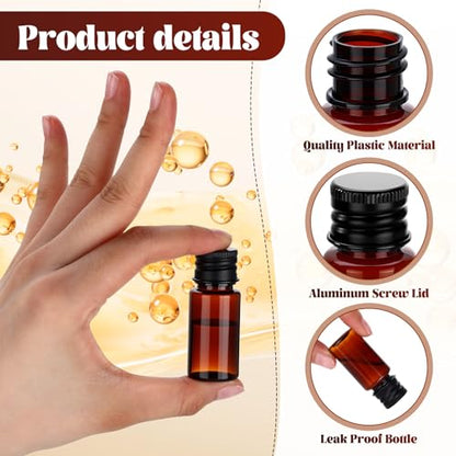 200 Pcs 10ml Mini Plastic Bottles Vials Tiny Jar with Aluminum Screw Lid Cap Clear Plastic Sample Container with Sealed Top Metal Lid for Cosmetic Essential Oil Specimen(Black and Amber) - color: Black and Amber