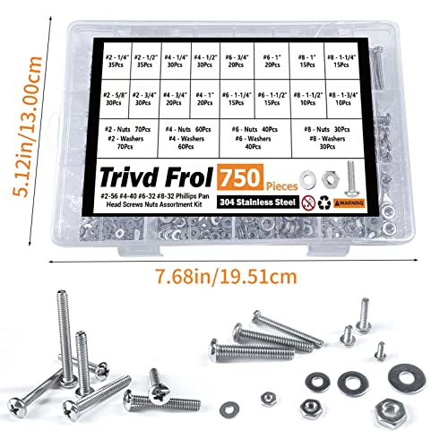 Trivd Frol 750PCS Machine Screws Assortment Kit, #2-56#4-40#6-32#8-32