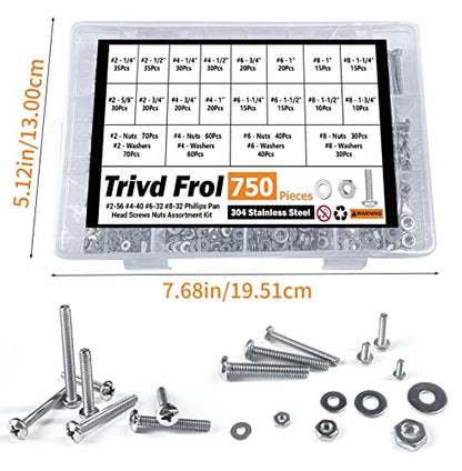 Trivd Frol 750PCS Machine Screws Assortment Kit, #2-56#4-40#6-32#8-32