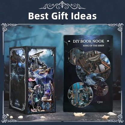 MiniCity Book Nook Kit, DIY Miniature Dollhouse Book Nook Kit with Dust Cover and LED Light for Teens and Adults (The Song of Sirens) - color: The Song of Sirens