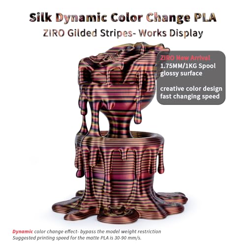 ZIRO Dynamic Color Change PLA, for 3D Printing, 1KG Spool, Gilded Stripes - color: Gilded Stripes (Silk)