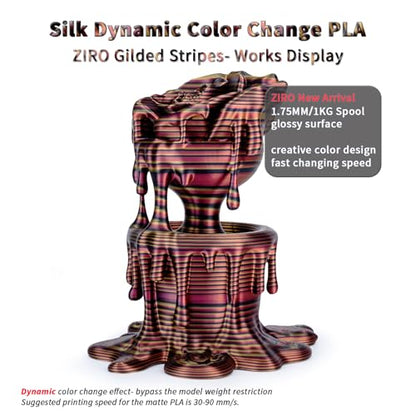 ZIRO Dynamic Color Change PLA, for 3D Printing, 1KG Spool, Gilded Stripes - color: Gilded Stripes (Silk)