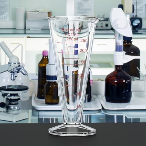 stonylab Graduated Cylinder, 1-Pack Borosilicate Glass Conical Measuring Cylinder Beaker with Wide Mouth and Pour Spout for Precise Measurement, 250 ml - size: 250 ml