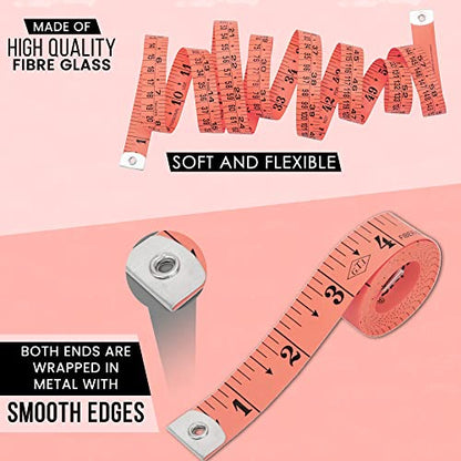 Flexible Tape Measure Pack of 2, Accurate Dual Scale Standard & Metric Measurements Tape,Soft Measuring Tape for Body, Weight Loss Sewing Tailor Craft Ruler 150cm/60 inch - color: Peach / 2 Pack