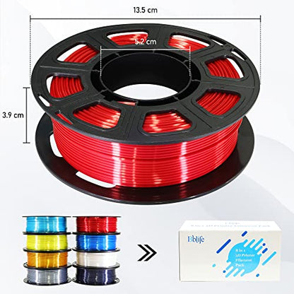 BBLIFE Silk PLA Filament, 1.75mm PLA 3D Printer Filament Bundle Pack - color: Gold, Silver, White, Black, Green, Purple, Red, Blue