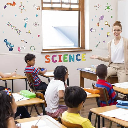 LHIUEM Science Biology Lab Backdrop Wall Decal Steam Bulletin Board Sticker - color: Science Wall Sticker