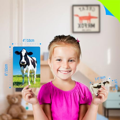 12 PCS Farm Animal Figurines with 12 Introducing Flashcards, Realistic Farm Animals Playset Montessori Toys Science Educational Matching Game for Homeschool Preschool Toddler Kids - style: Farm animal set (including cards)