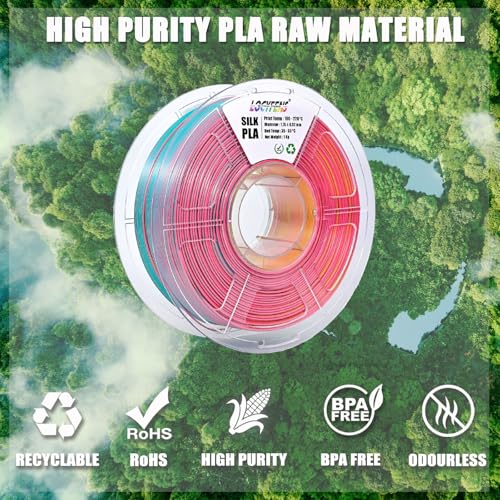 PLA Filament 1.75mm, Silk Rainbow Color PLA Filament, Tri Color 3D Printer Filament Sky Blue Yellow Rose Red, Fit to AMS, 1kg/Spool - color: Tri-color Sky Blue & Pink & Yellow