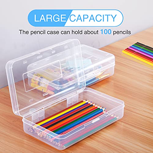 Sooez 6 Pack Pencil Case, Large Hard Pencil Box Bulk, Clear Crayon Box - color: Clear, size: 6 Pack