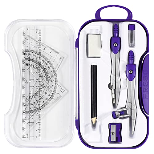 Vobou 10 pcs Math Geometry Set Student Supplies,Compass Kit Set (Purple） - color: Purple