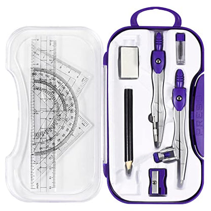 Vobou 10 pcs Math Geometry Set Student Supplies,Compass Kit Set (Purple） - color: Purple
