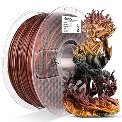 AMOLEN Silk Gradient Rainbow 3D Printer Filament, Black Red Gold, 1KG - color: Silk Gradient Black Red Gold