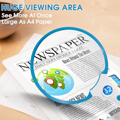 Large Magnifying Glass with Light, Magnifier Handheld Illuminated Lighted Magnifier with 3 LED Lights 1UV Light Storage Bag Clean Cloth for Seniors Reading Inspection (Blue) - color: Blue