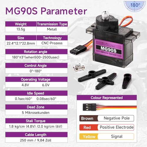 Miuzei MG90S 9G Micro Servo Motor Metal Gear for RC Plane Robot Arduino (4)