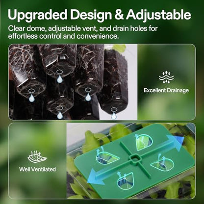 VIVOSUN 24-Pack Seed Starter Trays, 144-Cell Seed Starter Kit with Humidity Dome, Flat Reusable Plant Germination Trays with Drain Hole, Green Propagation Tray for Planting Seeds - size: 24-Pack 144-Cell, style: Trays