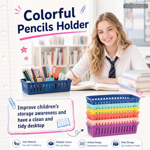 24 pcs Bright Pencil Basket Dispenser for Classroom Pencil Holder for Desk - color: Bright