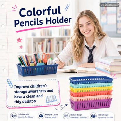 24 pcs Bright Pencil Basket Dispenser for Classroom Pencil Holder for Desk - color: Bright