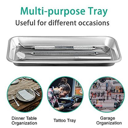 Yzurbu 3pcs Metal Tray, Stainless Steel Tray for Tattoo Supplies, Resin, Bathroom, Lab Instrument - size: 3pcs