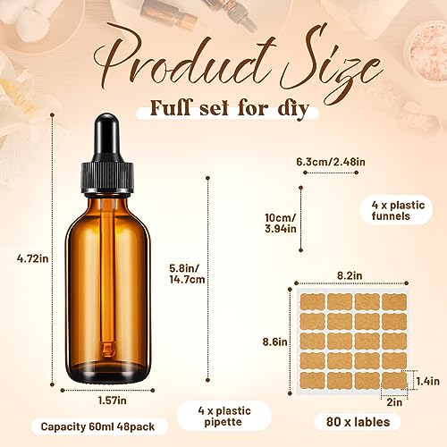 Lallisa 48 Pack 2oz Amber Glass Bottles with Glass Eye Droppers - color: Amber, size: 60 ml (2 oz)