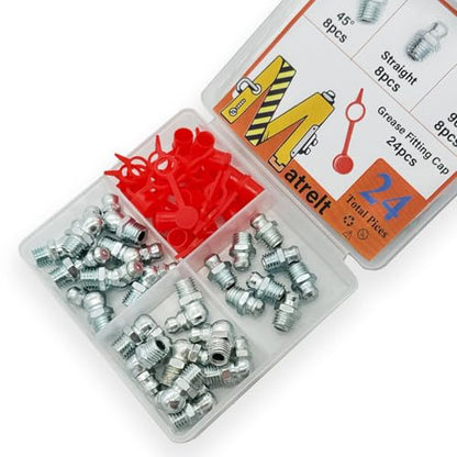 24Pcs 5/16"-24 Straight 45 90 Degree Grease Fitting Assortment Kit with Grease Zerk Fittings Caps, Galvanized Steel Hydraulic Grease Zerk for Industrial and Agricultural Machinery Cars Ships ets - size: 5/16"-24-24 Pcs