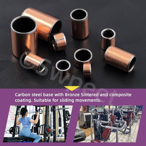 Swpeet 50cs 5 Size 6mm(Bore)×8mm(OD), 8mm(Bore)×10mm(OD), 12mm(Bore)×14mm(OD) Sleeve Bearing Assortment Kit, Plain Bearings Wrapped Oilless Bushings, Bronze Sintered Sleeve Bearings
