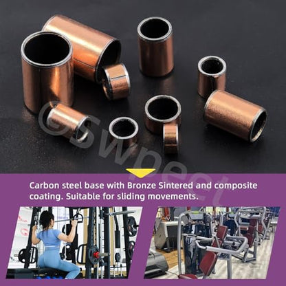Swpeet 50cs 5 Size 6mm(Bore)×8mm(OD), 8mm(Bore)×10mm(OD), 12mm(Bore)×14mm(OD) Sleeve Bearing Assortment Kit, Plain Bearings Wrapped Oilless Bushings, Bronze Sintered Sleeve Bearings