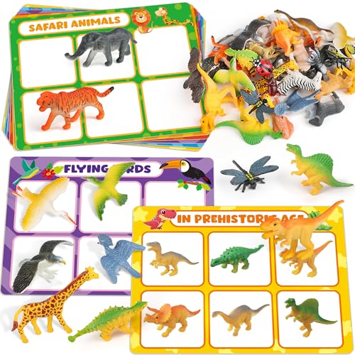 Coogam Sorting Toys for Kids, Animals Figures Dinosaurs Birds Insects Cognition Matching Game Playset, Fine Motor Learning Activities Educational Toy Gift for 3 4 5 Year Old Kid - style: Animal theme