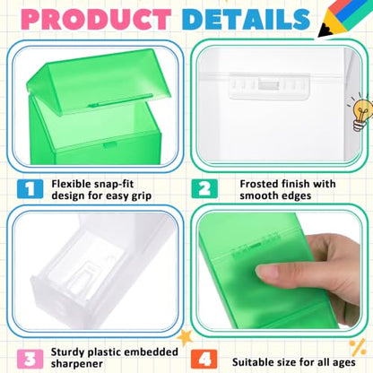 Clabby 2 Pcs 2 in 1 Plastic Crayon Box with Sharpener Holds 24, Clear,Green - color: Clear,Green
