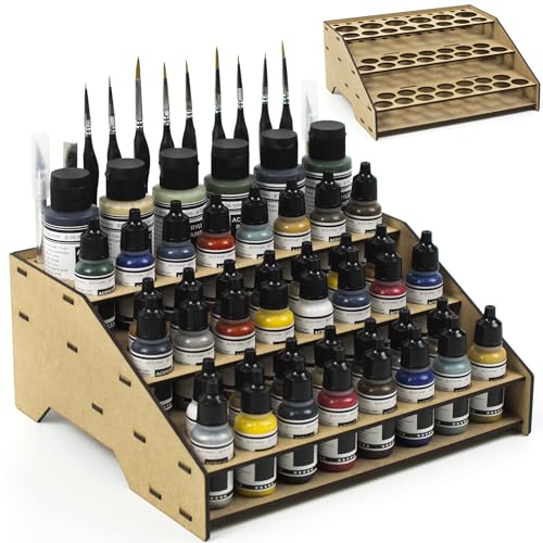 PROSCALE Paint Rack Organizer for Miniature & Model Paints Tabletop Paint Stand with 26mm & 36mm Holes Brush & Tool Holder Artist Room Compatible with Vallejo, Army Painter, AK (Module A) - color: Paint rack A