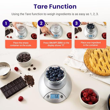 Etekcity Food Kitchen Scale with Bowl, 11lb/5kg, Grams and Ounces - color: Stainless Steel-Gray, size: 11lb
