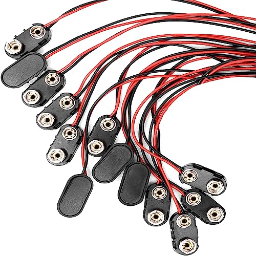 9 V Battery Clip Connector 5.9 inches Long Black and red Lead Wires Cable Connection Hard Shell Connector 15PCS