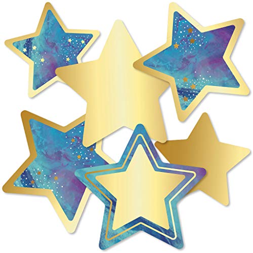 Carson Dellosa 36-Piece Galaxy Star Cutouts, Science and Space Theme Marble and Gold Party Decorations, Name Tags, Bulletin Board, and Classroom Decor - style: Stars - Gold Foil