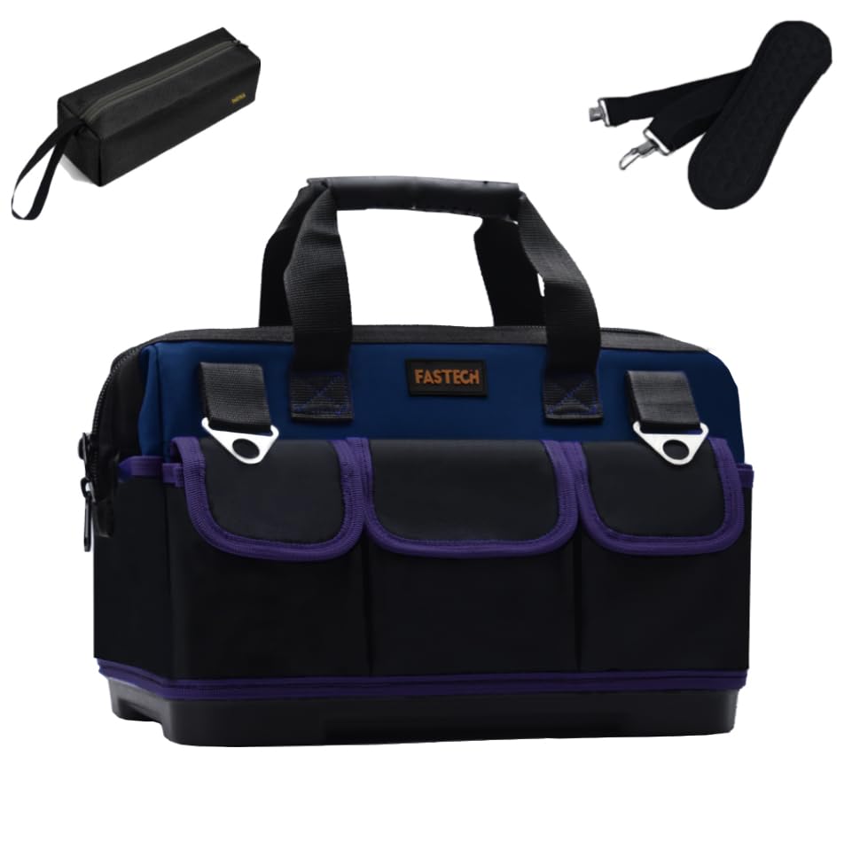 FASTECH 20in Heavy Duty Bottom Tool Bag With Wide Mouth For Tool Storage, Carrier and Organizer, Tote Bag For Men/Women, Wide Mouth Tools Bag With Inside Pockets (20 Inch) - size: 20IN Bottom