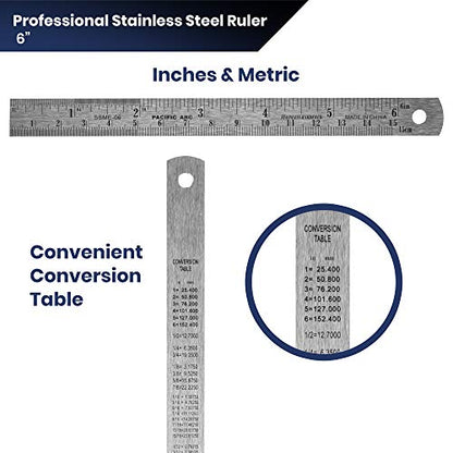 Pacific Arc 6 Inch Stainless Steel Ruler with Inch/Metric Conversion Table, 2 Pack - style: 2 Pack | 6 in